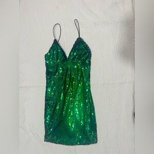 Lulu's Green Sequin Mini Dress